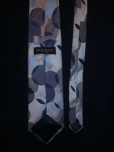 Vtg Hermoso New York Multicolored Blues Handmade Circles 100% Silk Tie 4"W 60"L - Thumbnail 3