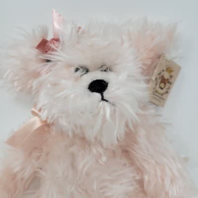 The BEARINGTON Collection Plush Teddy Bear Camille Pink Shaggy Bow Collectible - Thumbnail 3