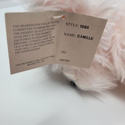 The BEARINGTON Collection Plush Teddy Bear Camille Pink Shaggy Bow Collectible - Thumbnail 12
