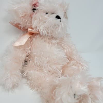 The BEARINGTON Collection Plush Teddy Bear Camille Pink Shaggy Bow Collectible - Thumbnail 6