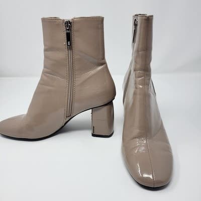 ZARA Taupe Patent Ankle Boots Womens EU 37 US 6.5 Block Heel Side Zip - Thumbnail 6