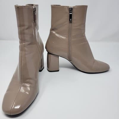 ZARA Taupe Patent Ankle Boots Womens EU 37 US 6.5 Block Heel Side Zip - Thumbnail 8