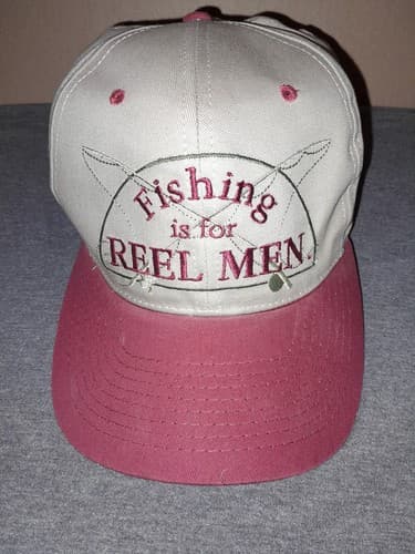 Mens Fishing Hat, “Fishing Is For Reel Men” Shoebox Brand Snapback Gray Burgundy - Thumbnail 3