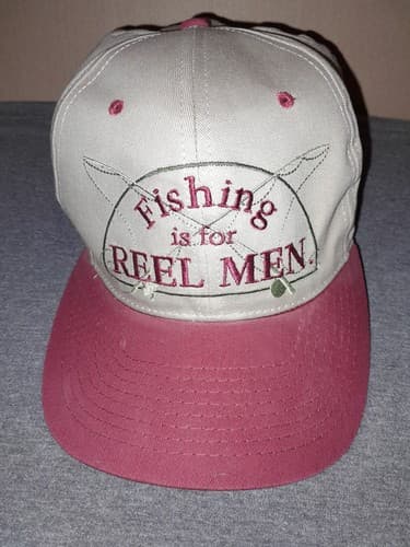 Mens Fishing Hat, “Fishing Is For Reel Men” Shoebox Brand Snapback Gray Burgundy - Thumbnail 2