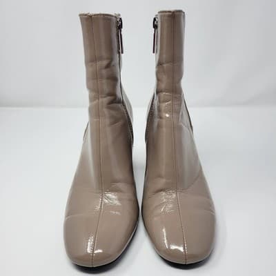 ZARA Taupe Patent Ankle Boots Womens EU 37 US 6.5 Block Heel Side Zip - Thumbnail 5