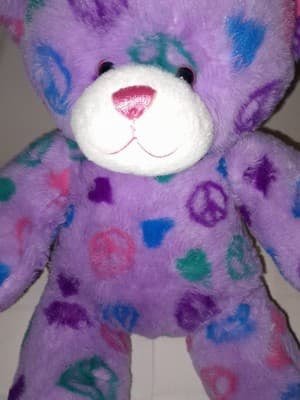 Build-A-Bear Peace Sign Teddy Bear 15” Plush Purple Stuffed Animal Love Hearts - Thumbnail 2