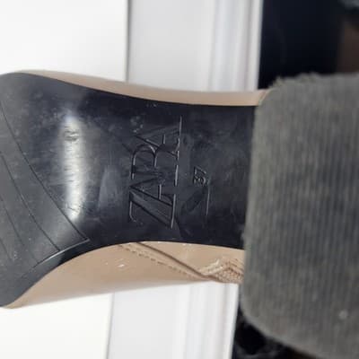 ZARA Taupe Patent Ankle Boots Womens EU 37 US 6.5 Block Heel Side Zip - Thumbnail 12