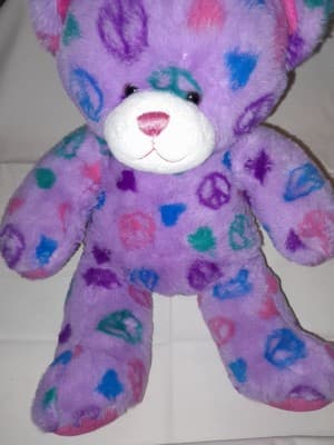 Build-A-Bear Peace Sign Teddy Bear 15” Plush Purple Stuffed Animal Love Hearts - Image 1