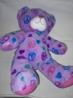Build-A-Bear Peace Sign Teddy Bear 15” Plush Purple Stuffed Animal Love Hearts - Thumbnail 3