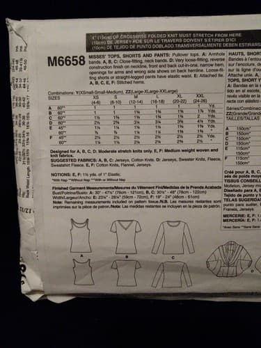 McCalls M6658 Tank Top Shorts Pants Pattern Size LRG XL XXL 16 18 20 22 24 26 - Thumbnail 4
