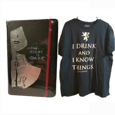 Game of Thrones XL Shirt + Journal Bundle “I Drink & I Know Things” Tyrion Gift - Image 1