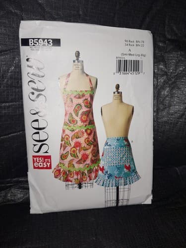 Butterick B5943 5943 See & Sew Pattern Retro Full Half Aprons Sizes S M L XL UC - Image 1