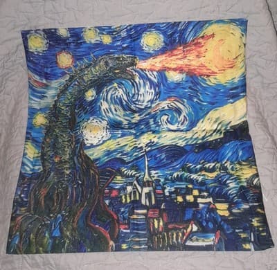 Godzilla King Of The Monsters In Van Gogh Starry Night Throw Pillow Cover New #1 - Image 1