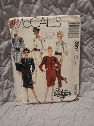 McCalls 3917 Misses' 1980's Dress Tunic Top Skirt Pants Flower Pattern 22 UNCUT - Image 1