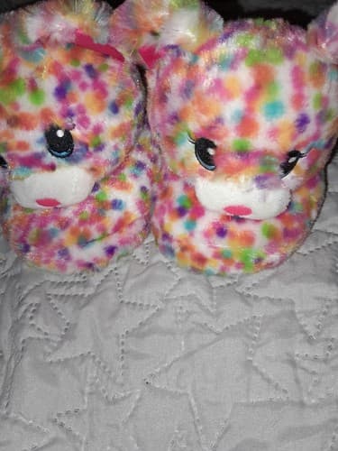 Build A Bear Slippers Girls Size 12-13 Medium Bear Rainbow Confetti - Image 1