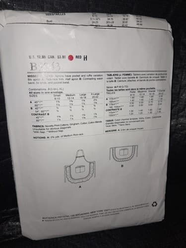 Butterick B5943 5943 See & Sew Pattern Retro Full Half Aprons Sizes S M L XL UC - Thumbnail 4