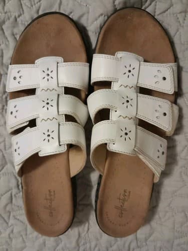 Clarks Collection Slide Sandals Leisa Spring White 12 US 44 EU 9.5 UK - Thumbnail 2