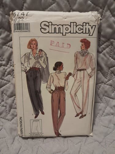 Simplicity 8747 Misses' Pants Seamless Crotch Plus Size 22 2X UNCUT Pattern - Image 1