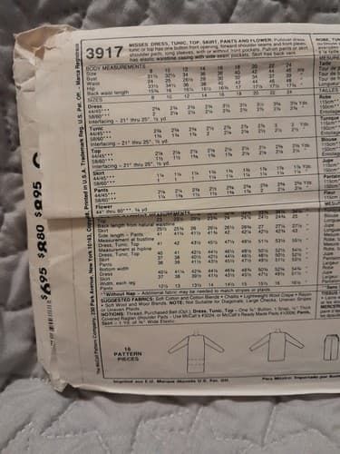 McCalls 3917 Misses' 1980's Dress Tunic Top Skirt Pants Flower Pattern 22 UNCUT - Thumbnail 3
