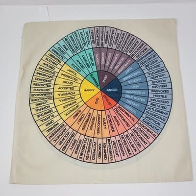 Emotion Wheel Pillow Cover 18x18 Double Sided Psychology Therapy Classroom SEL - Thumbnail 4
