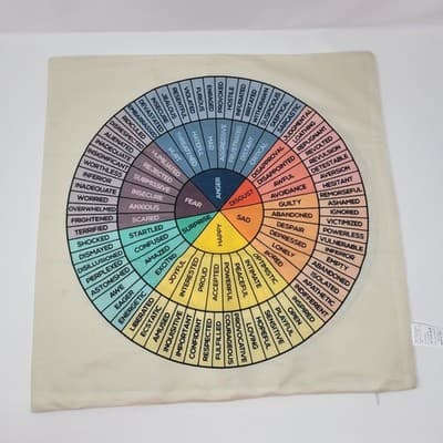 Emotion Wheel Pillow Cover 18x18 Double Sided Psychology Therapy Classroom SEL - Image 1