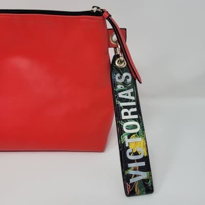 VICTORIA'S SECRET Makeup Bag Womens Red VS Logo Floral Wristlet 12x8 - Thumbnail 6
