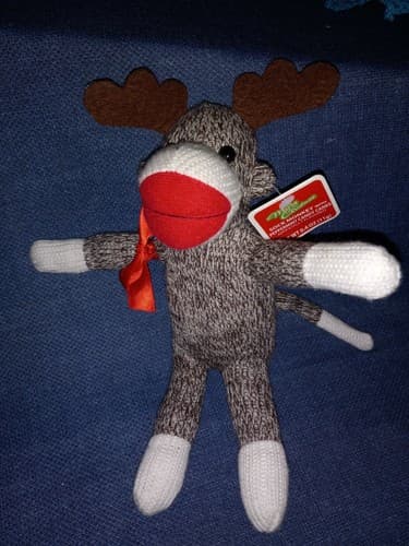 Sock Monkey Plush 11" With Reindeer Antlers Galerie Christmas NWT - Image 1