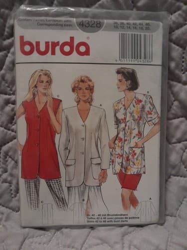 Burda 4328 Vneck Top Blouse Vest Short Long Sleeve Sleeveless Pattern Sz 10 - 20 - Thumbnail 2