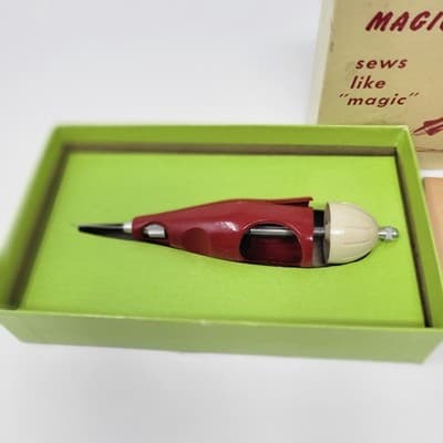 MAGIC STITCHER Handheld Sewing Tool Vintage Red Blind Hem Stitch Kit Made In USA - Thumbnail 6