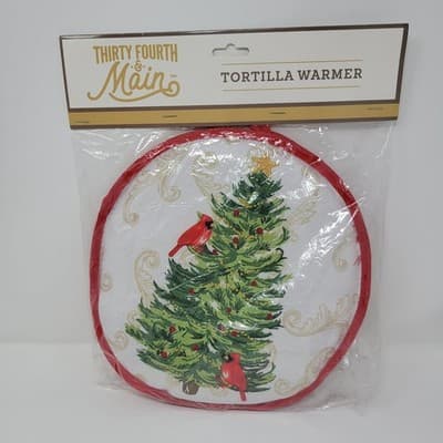 THIRTY FOURTH & MAIN Tortilla Warmer Christmas Holiday Red Green Fabric NEW - Image 1