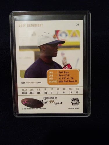 2004 Just Minors Prospects Joey Gathright #31 Rookie Auto Just Prospects 2004 - Thumbnail 3