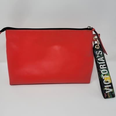 VICTORIA'S SECRET Makeup Bag Womens Red VS Logo Floral Wristlet 12x8 - Thumbnail 5