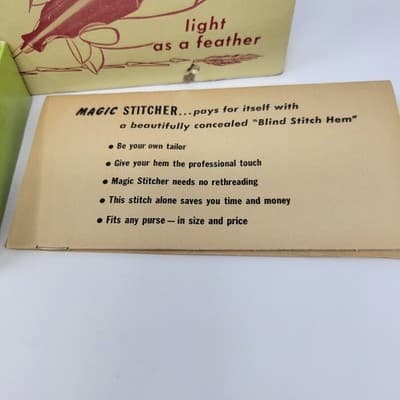 MAGIC STITCHER Handheld Sewing Tool Vintage Red Blind Hem Stitch Kit Made In USA - Thumbnail 9