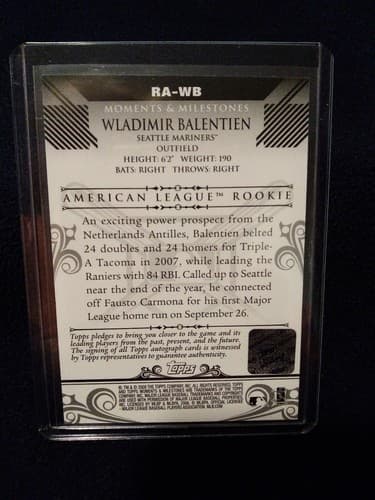 2008 Topps Moments & Milestones # RA-WB Wladimir Balentien Rookie Auto Autograph - Thumbnail 2