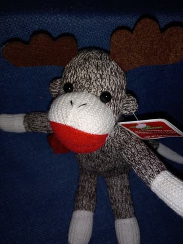 Sock Monkey Plush 11" With Reindeer Antlers Galerie Christmas NWT - Thumbnail 2