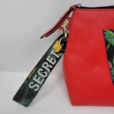 VICTORIA'S SECRET Makeup Bag Womens Red VS Logo Floral Wristlet 12x8 - Thumbnail 4