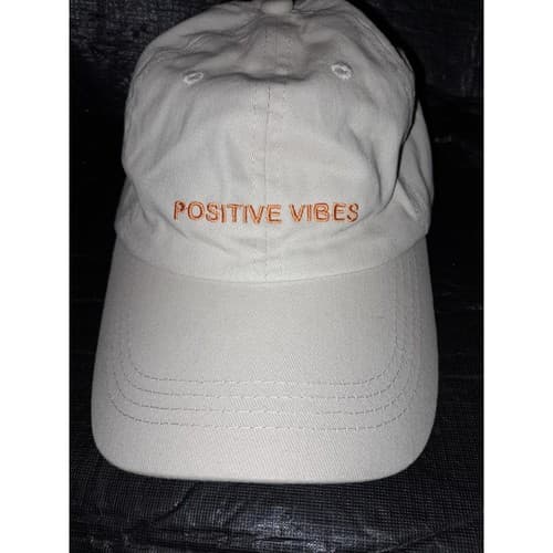 Positive Vibes Baseball Hat Cap Beige Yellow Adjustable Summer Beach Travel Hat - Image 1
