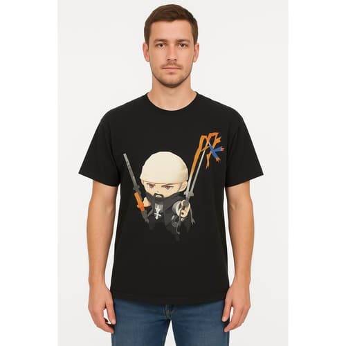 CoolTeez T-shirt Chibi Warrior Graphic Print XL Black Elementary Skool - Image 1