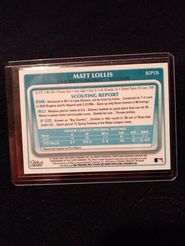2011 1st Bowman Chrome Matt Lollis Auto BCP176 Autograph San Diego Padres Topps - Thumbnail 3