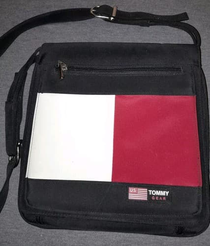 Tommy Hilfiger Gear Shoulder Bag Black Red White Flag Logo 11x11 Vintage Retro - Image 1