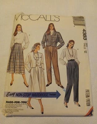 McCalls 4383 Vintage 80s Womens Wardrobe Pattern Sz 12 Business Casual Chic Set - Image 1