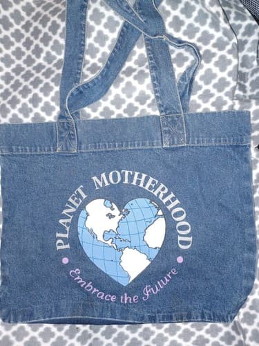 Recycled Denim Tote Bag Purse Planet Motherhood Embrace The Future Denim - Thumbnail 3