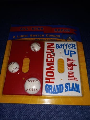 2 Light Switch Covers Baseball All-Star Decor Homerun Grand Slam NOS Vtg - Thumbnail 2