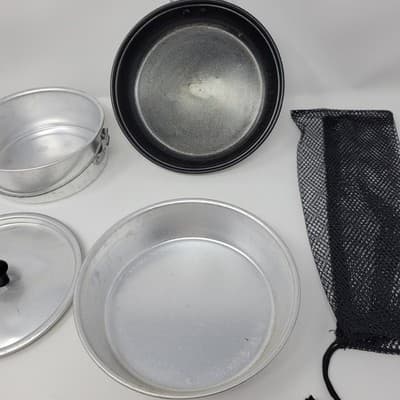 Camping Cookware Set Portable Aluminum Mess Kit Pan Pot Lid 7in w Bag 6 pcs - Thumbnail 5