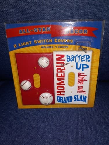2 Light Switch Covers Baseball All-Star Decor Homerun Grand Slam NOS Vtg - Image 1