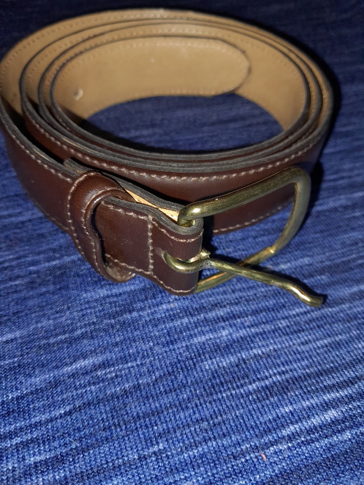 Men’s Brown Leather Dress Belt Brass Buckle Lined Size 44 / 110 - Image 1