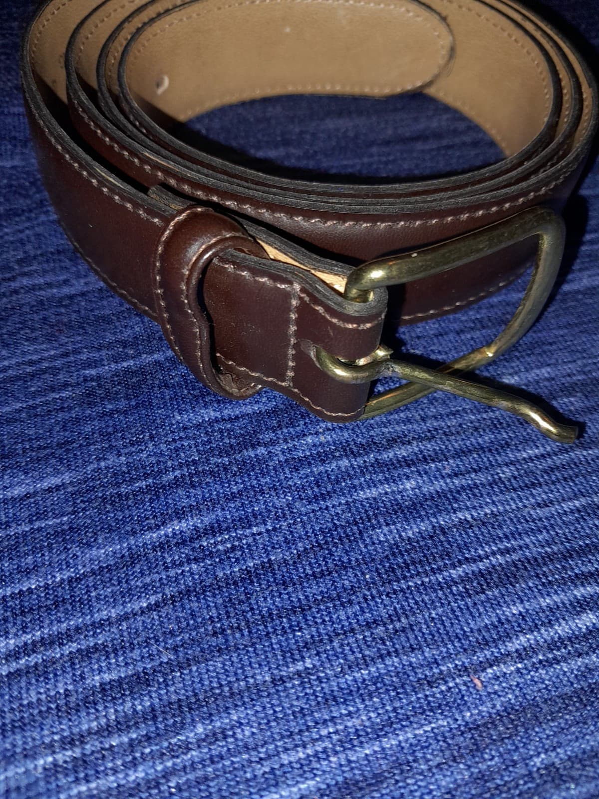 Men’s Brown Leather Dress Belt Brass Buckle Lined Size 44 / 110 - Thumbnail 2
