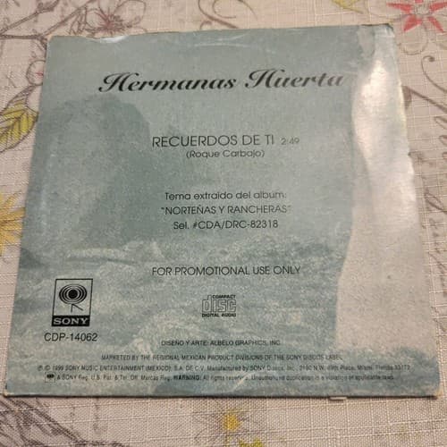 Hermanas Huerta Recuerdos De Ti Promo CD Single Sony Discos 1999 Promotional - Thumbnail 4