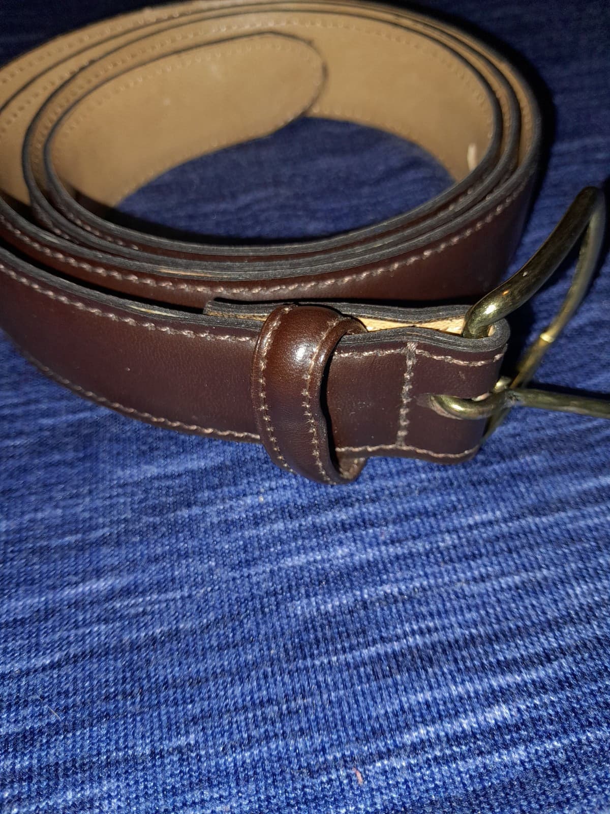 Men’s Brown Leather Dress Belt Brass Buckle Lined Size 44 / 110 - Thumbnail 3