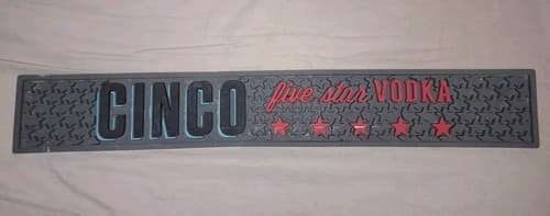 Cinco Vodka Rubber Drip Bar Mat Drink Rail 3.5" x 24" Home Mancave Five Star HTF - Image 1